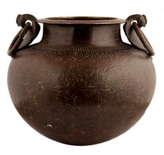 Handmade Brown Brass Plant Pot With Ring Handles