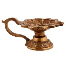 Handmade Antique Gold Brass Oil Lamp Diya With Handle