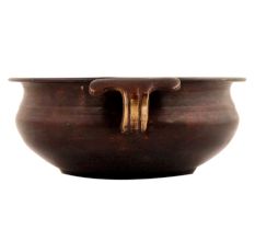 Handmade Brown Brass Water Decoration Urli with Two Handles