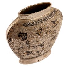 Handmade Gold Black Enameled Brass Flattened Flower Vase