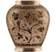 Handmade Gold Black Enameled Brass Flattened Flower Vase