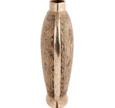 Handmade Gold Black Enameled Brass Flattened Flower Vase