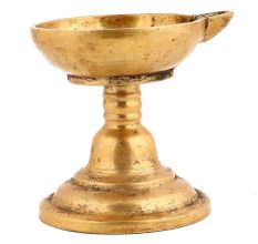 Handcrafted Golden Brass Puja Oil Diya With Single Face
