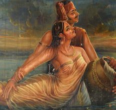 Handmade Multicolored Soni Mahiwal Romantic Theme Canvas Painting
