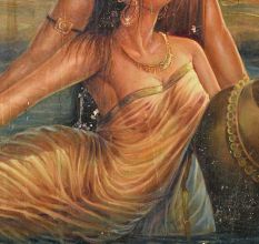 Handmade Multicolored Soni Mahiwal Romantic Theme Canvas Painting