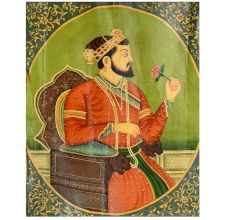 Handmade Multi-coloured Painting of Emperor Shah Jahan On lion  Head Throne