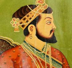 Handmade Multi-coloured Painting of Emperor Shah Jahan On lion  Head Throne