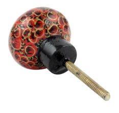 Maroon Black Floral Hand Painted Kashmiri Indian Cabinet Knobs