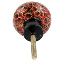 Maroon Black Floral Hand Painted Kashmiri Indian Cabinet Knobs