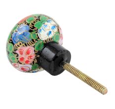 Pink Green Floral Hand Painted Kashmiri Indian Cabinet Knobs