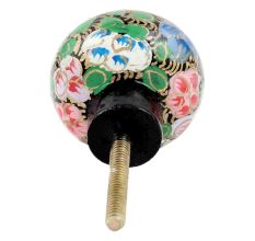 Pink Green Floral Hand Painted Kashmiri Indian Cabinet Knobs