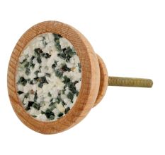 Green White Stone Embedded In Wooden Cabinet Knobs
