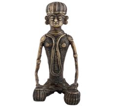 Tribal Man Drummer Statue In Brass