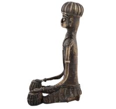 Tribal Man Drummer Statue In Brass