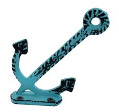 Turquoise Anchor Distressed Iron Hooks