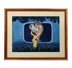 Vasudev Ji crossing the Yamuna with new born Shri Krishna