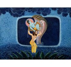 Vasudev Ji crossing the Yamuna with new born Shri Krishna