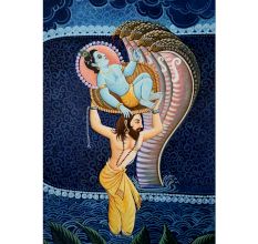 Vasudev Ji crossing the Yamuna with new born Shri Krishna