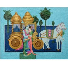 Lord Krishna embracing Rukmini