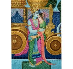 Lord Krishna embracing Rukmini