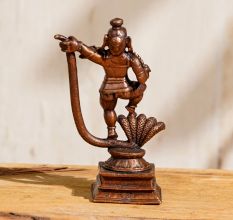 Copper Statue Of Lord Krishna Dancing On Kaliya, The Venomous Snake