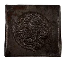 Handmade Black Brass Cube Shaped Paperweight With Engraved Floral Design