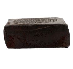 Handmade Black Brass Cube Shaped Paperweight With Engraved Floral Design
