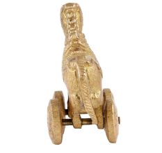 Handmade Golden Brass Hindu Temple Toy Horse Statue On Wheels