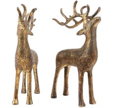 Handmade Golden Brass Standing Deers In Pair