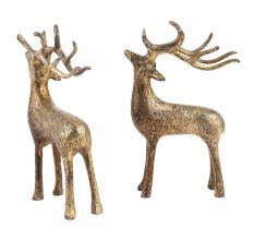 Handmade Golden Brass Standing Deers In Pair