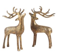 Handmade Golden Brass Standing Deers In Pair