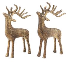 Handmade Golden Brass Standing Deers In Pair