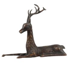 Handmade Brown Brass Sitting Deer Statue