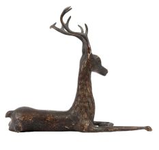 Handmade Brown Brass Sitting Deer Statue