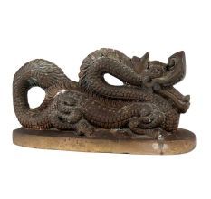 Handmade Brown Brass Sitting Komodo Dragon Statue