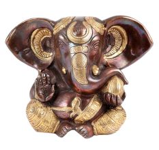 Handmade Brown And Golden Brass Decorative Ganesha Statue