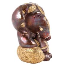 Handmade Brown And Golden Brass Decorative Ganesha Statue
