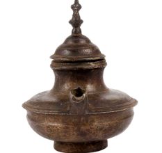 Handmade Brown Brass Oil Pot With Bird Finial Lid