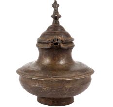Handmade Brown Brass Oil Pot With Bird Finial Lid