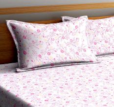 Pink Floral Cotton180 TC Printed Double Bedsheet with Two Pillow Cover