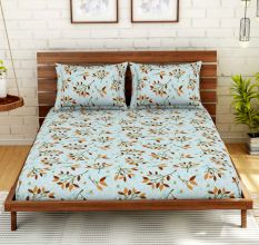 Brown Leaves Spaces 104 TC Cotton Double Bed Sheet with 2 Pillow Covers