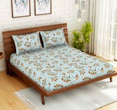Brown Leaves Spaces 104 TC Cotton Double Bed Sheet with 2 Pillow Covers