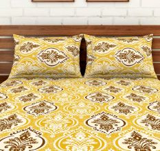 Yellow Spaces 104 TC Cotton Double Bed Sheet with 2 Pillow Covers