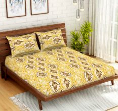 Yellow Spaces 104 TC Cotton Double Bed Sheet with 2 Pillow Covers