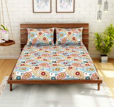Multicolored Spaces 104 TC Cotton Double Bed Sheet with 2 Pillow Covers