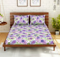 Spaces 104 TC Purple Cotton Double Bed Sheet with 2 Pillow Covers