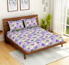Spaces 104 TC Purple Cotton Double Bed Sheet with 2 Pillow Covers
