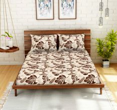 Brown Leaves Spaces 104 TC Cotton Double Bed Sheet with 2 Pillow Covers