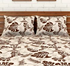 Brown Leaves Spaces 104 TC Cotton Double Bed Sheet with 2 Pillow Covers
