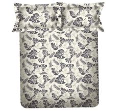 Grey Leaves Spaces 104 TC Cotton Double Bed Sheet with 2 Pillow Covers
